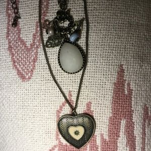 🛍️Vintage Chance Dark Silvertone Heart~Double Necklace with Pendant and 5 Charms